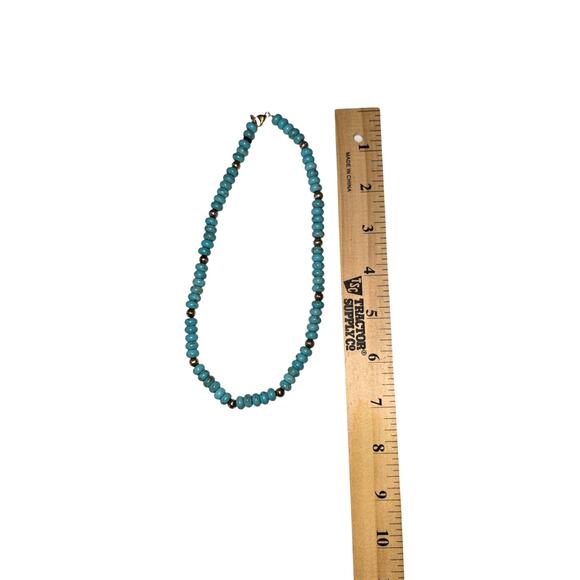 Turquoise and Gold Beaded 7" Necklace Southwestern Style - Picture 2 of 4